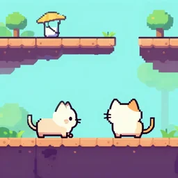 2 d platform game about cat, cute, digital art look like video game