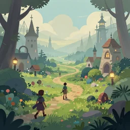 point and click adventure game background fantasy digital painting by greg rutkowski in happy sun