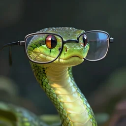 a snake wearing glasses, high quality, artstation, digital painting