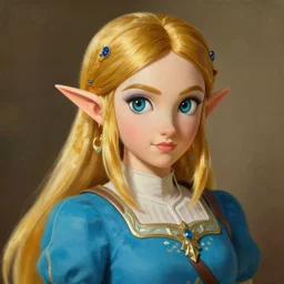 Portrait of Princess Zelda from Breath of the Wild, highly detailed, aesthetic, warm lighting, sharp, smooth, artstation, oil painting by Jean-Joseph Benjamin-Constant
