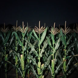 photo, cornfield at night, 5 0 mm f / 1. 4, cinestill 8 0 0,