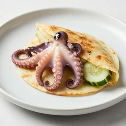 michelin star photography of a octopus and cucumber pupusa, courtesy mbari,