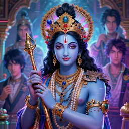 Beautiful rococo victorian Krishna modeled after Sephiroth, cyberpunk vaporwave glitchwave art, 4k digital illustration by artgerm, wlop, Andrei Riabovitchev, Marc Simonetti, Yoshitaka Amano, Ross Tran, Yoji Shinkawa, Kazuma Kaneko, middle close up composition, artstation, 8k resolution, soft focus, HDR