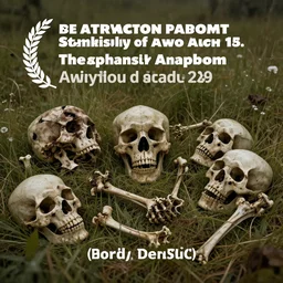 professional, ultra realistic and atmospheric photograph of decaying skeletons and bones. in a meadow. beautiful, award-winning