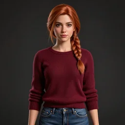 an insanely detailed realistic depiction of beautiful jodi from stardew valley wearing burgundy sweater and denim jeans, auburn hair side braid, pretty brown eyes, in the style of peter mohrbacher, artgerm, dramatic lighting and composition, octane render, trending on artstation, concept art 8 k