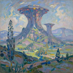 a beautiful scifi landscape painting by monet and richard lim