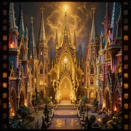magical gothic city, detailed, intricate, beautiful, golden light, colourful movie frame, 8 k