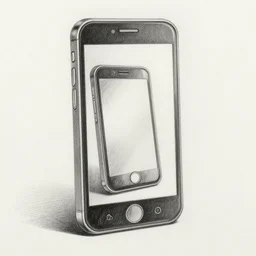 pencil drawing of a smart phone inside of a mirror, the phone contains a mirror, the mirror contains a phone, infinite recursion, pencil art, in the style of m. c. escher, clean, detailed
