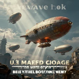 steampunk airships, hyperrealistic, highly detailed, light shafts, light diffusion, award winning, 8k