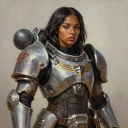 a portrait of a very beautiful BIPOC woman in battletech elemental clanner clan battle armor, Alexandria\'s genesis, chin-length hair, bored, illustration, soft lighting, soft details, painting oil on canvas by mark arian by artgerm, trending on artstation, 4k, 8k, HD