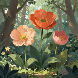Big flowers in the forest, trending on artstation, by Noah Bradley