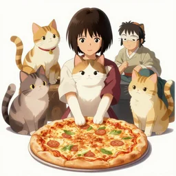 samurai pizza cats, digital painting masterpiece, by ryan ottley and mœbius and hayao miyazaki and akira toriyama, 4 k wallpaper trending on pixiv