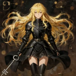 baroque oil painting japanese light novel cover full body illustration lotr anime key visual stunning action shot | young girl black military crusader maid with long flowing blonde hair | symmetrical perfect face fine detail | gapmoe kuudere moody dynamic lighting stunning bokeh high contrast | trending pixiv fanbox | by greg rutkowski makoto shinkai takashi takeuchi studio ghibli