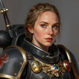 Emily Blunt as Sister of Battle, warhammer 40k, closeup character portrait art by Donato Giancola, Craig Mullins, digital art, trending on artstation