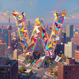 a messy vibrant painting of a city scene made up of the alphabet, digital painting, artstation, concept art, smooth, dynamic volumetric lighting, radiant, prismatic
