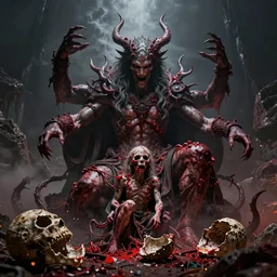 a realistic photograph of a cosmic deity of chaotic blood wars embodied in the offspring of evil gods incarnate so they may feed on the broken souls of the empty shells of the created humans made for one thing but to be soulfood for the wicked damn