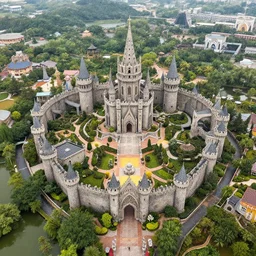 overhead view of a medieval fantasy theme park