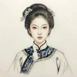 sketch portrait woman in eastern clothes detailed