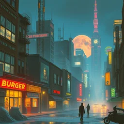 dreamy cyberpunk dystopian city by death burger and moebius and gustav klimt