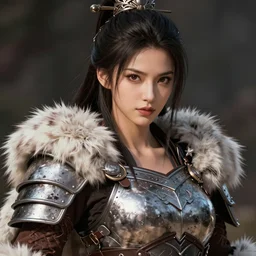 headshot portrait of a gorgeous and pretty anime barbarian woman, plated fur leather armor, chest plate, highly detailed, muscular, very beautiful face, digital art, pixiv fanbox, trending on artstation, ray tracing, volumetric lighting, sharp focus, by greg rutkowski, wlop, miyazaki hayao