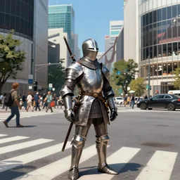 a medieval knight lost in shibuya crossing, concept art, digital painting, stylized, trending on artstation