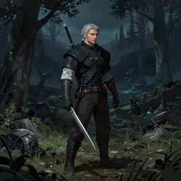 ciri from the Witcher 3, forest landscape, night time, ambient lighting, 4k, anime key visual, lois van baarle, ilya kuvshinov, rossdraws, artstation