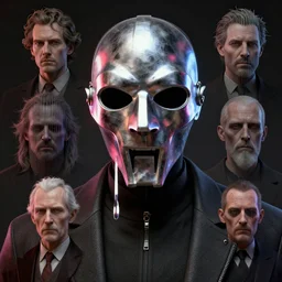 mf doom's mask in the style of disco elysium, j. c. leyendecker, greg rutkowski, artem, fan, art, concept character, vfx portrait 8 k render on mudbox