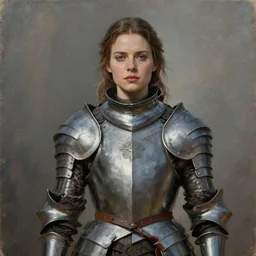 a movie still frame, a beautiful female knight in armor, medium portrait, oil on linen, high quality, hi resolution, trending on artstation, movie concept art,