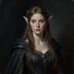 A dark and mysterious painting of an elven queen by Craig Mullins, beautiful, hyperrealistic, professional, dramatic lighting, extremely high detail, trending on artstation