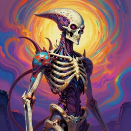 a psychedelic portrait of omin dran skeletal phyrexian sleek psion, vibrant color scheme, highly detailed, in the style of romanticism, cinematic, artstation, moebius, greg rutkowski