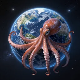 a huge octopus captured the planet earth in space artstation realistic