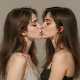 two girls kissing, digital painting, elegant, beautiful, highly detailed, artstation, concept art