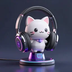 wireless cat tail headphone stand, futuristic, techno, cyberpunk, product design, render, cute, swag, geometric, fun, iconic, 4 k, 3 d