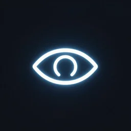eye company minimalistic logo, centred, neon, low detailed, dark background