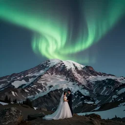 beautiful aurora sky blended shadow virgin marry over mt rainier