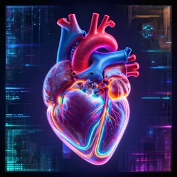 human anatomical heart, organ, by alex grey, tron legacy lines, anatomy, microdot pixels, neon glowing, substance painter, medical heart!, tron lines, cybertron, artstation, by greg rutkowski, halo, vaporwave, matrix, by tsutomu nihei, anatomic heart! by artgerm, gurney, alphonse mucha, cgsociety