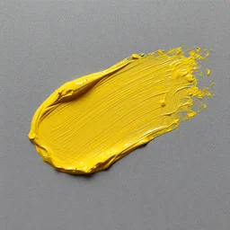 a thick oil paint stroke of cadmium yellow light on a canvas, gray canvas, product photography, professional photography, dslr, micro detail, realistic, realism, thick paint, textured canvas, cinematic lighting