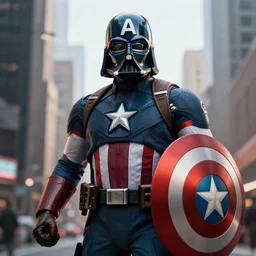 Vader as Captain America, urban scene, cinematic, hdr, dynamic lighting, 4k render, trending in Artstation, octane render, high details, ultra realistic, hd, photo realistic