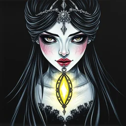 copic marker art of elegant gothic girl with glowing pendant, by caestrad, collin estrada, deep blacks, high contrast, artatation, instagram, highly detailed, confident, textured