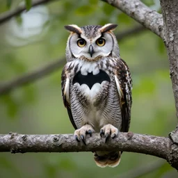 an owl dressed up as Batman on a tree branch, dslr 40mm photograph