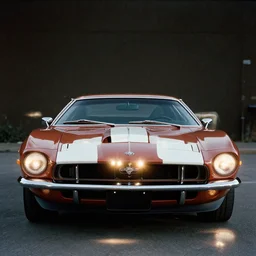 designed by john delorean stylized poser of a single 1 9 6 9 fastback mustang! mk 2 ford gt 4 0!!!! ( delorean ), large led lights, ektachrome photograph, volumetric lighting, f 8 aperture, cinematic eastman 5 3 8 4 film