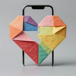 ripped in half, origami, heart, colorful, shot on an iphone, 4 k, photography studio 1 3