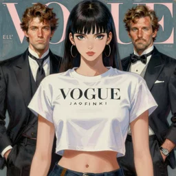 anime, fashion, vogue, elle, intricate, oil painting, trending on artstation, john singer sargent, greg rutkowski, crop top