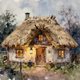 paint brush strokes, abstract watercolor painting of rustic village house, interior closeup, medieval straw roof, scandinavian viking age, ambient lantern lighting, art by hans dahl, by jesper ejsing, art by anders zorn, wonderful masterpiece by greg rutkowski, cinematic light, american romanticism by greg manchess, creation by tyler edlin