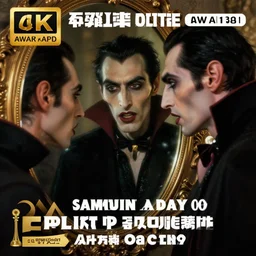 hyperrealistic portrait of a vampire watching a mirror. by jeremy mann and alphonse mucha, fantasy art, photo realistic, dynamic lighting, poster, volumetric lighting, very detailed faces, 4 k, award winning