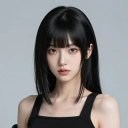 a cool girl with black hair, a 7 8 4 3 hairstyle, wearing a cyberpunk cloth, highly detailed, stylized, concept art, vector line art, blue sky background, illustration by artgerm, artstation