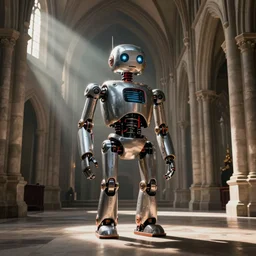 strange robot by shaun tan, cathedral interior, style of frank frazetta