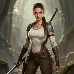 lara croft in lord of the rings, hyper detailed character design, greg rutkowski, wlop, artgerm, masterwork, artstation trending, 8 k