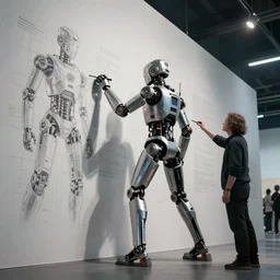 a stunning ultra detailed fantasy fine art photo of a'robot from ex machina movie'drawing on a wall, by tom bagshaw, wlop and artgerm, wide angle, deep depth of field, cyberpunk, artstation, 8 k