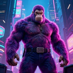 king Kong in a cyberpunk japanese city, neon colors, digital art, well detailed, by Stephen king, Photo realistic, high definition, 8k